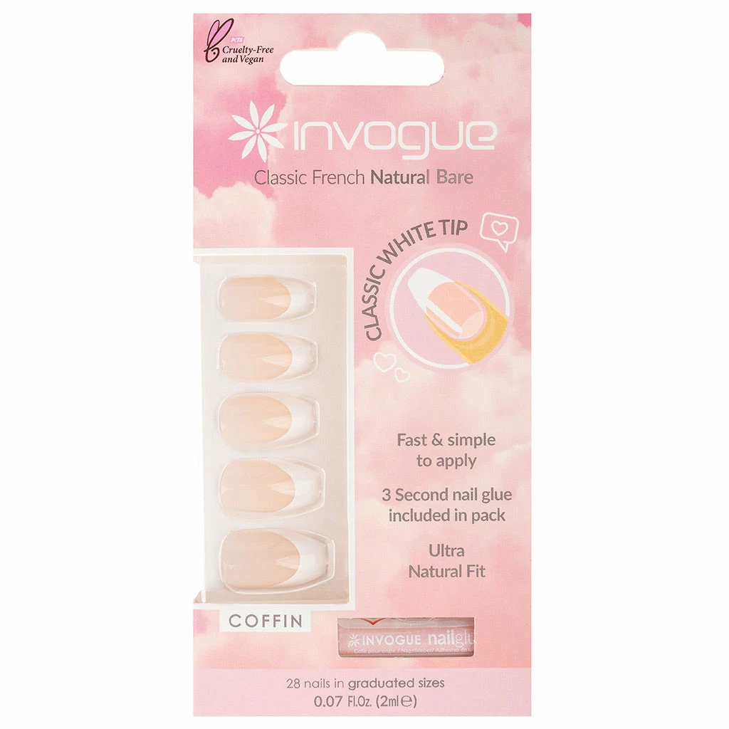 Invogue False Nails Coffin Medium Length - Classic French Natural Bare 3 Invogue False Nails Coffin Medium Length - Classic French Natural Bare