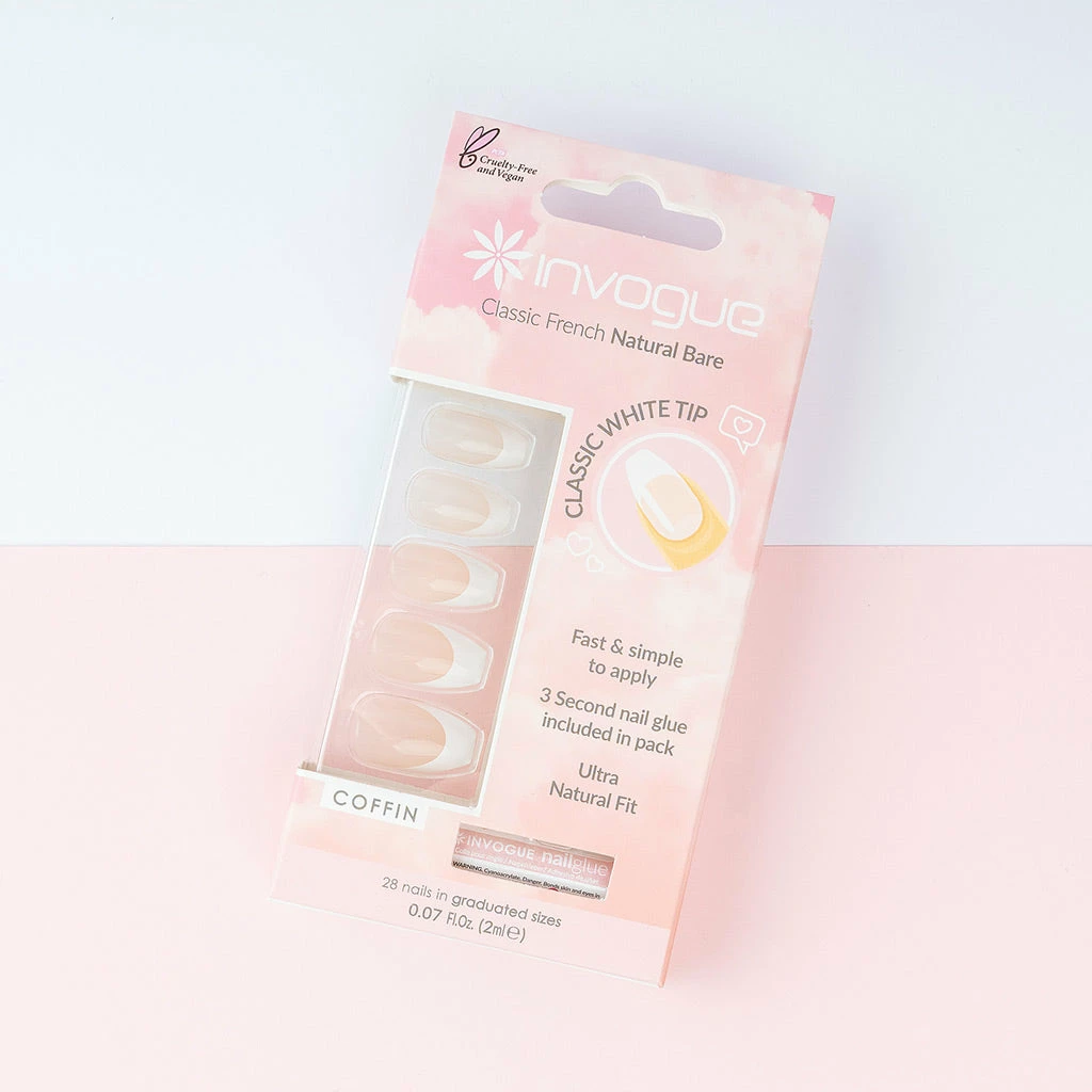 Invogue False Nails Coffin Medium Length - Classic French Natural Bare 5 Invogue False Nails Coffin Medium Length - Classic French Natural Bare