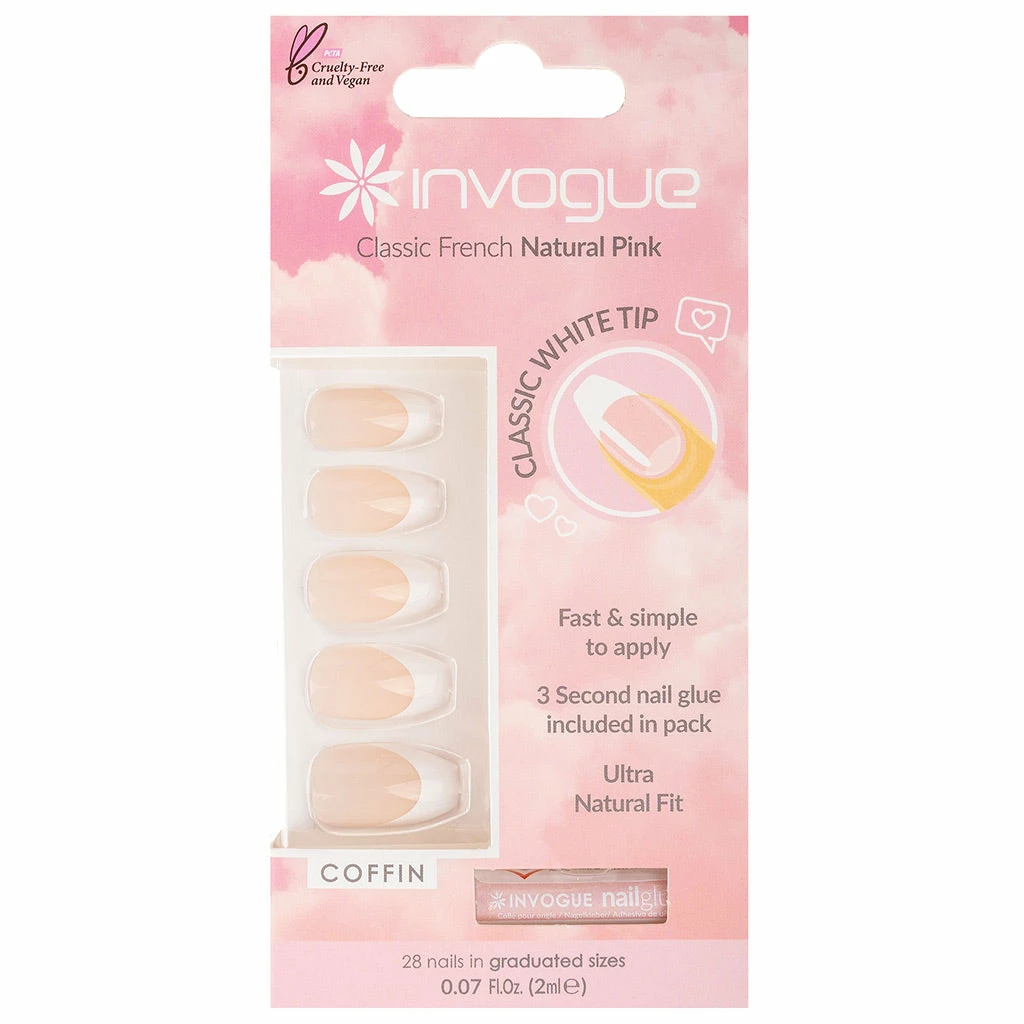 Invogue False Nails Coffin Medium Length - Classic French Natural Pink New Arrivals 3 Invogue False Nails Coffin Medium Length - Classic French Natural Pink New Arrivals