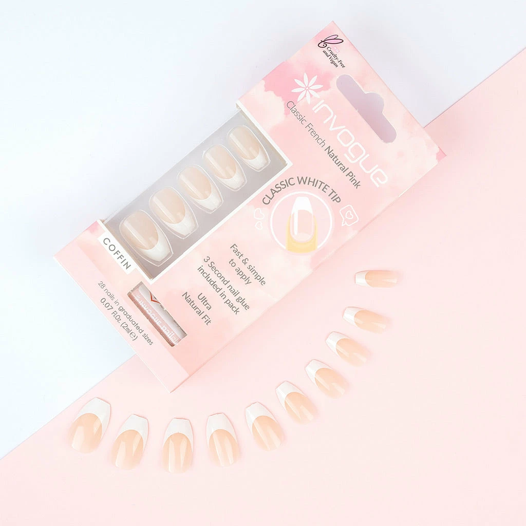 Invogue False Nails Coffin Medium Length - Classic French Natural Pink New Arrivals 7 Invogue False Nails Coffin Medium Length - Classic French Natural Pink New Arrivals