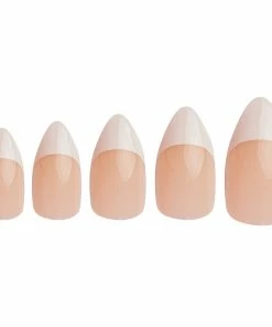 New Arrivals Invogue False Nails Oval Medium Length - Classic French Natural Bare
