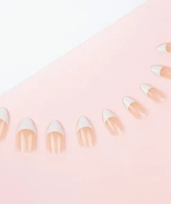 New Arrivals Invogue False Nails Oval Medium Length - Classic French Natural Bare