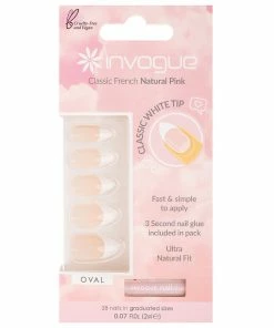 Invogue False Nails Oval Medium Length - Classic French Natural Pink New Arrivals