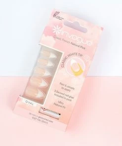 Invogue False Nails Oval Medium Length - Classic French Natural Pink New Arrivals