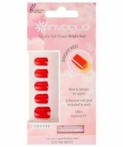 New Arrivals Invogue False Nails Square Medium Length - Bright Red
