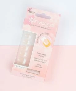 Invogue False Nails Square Medium Length - Classic French Natural Bare New Arrivals
