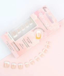 Invogue False Nails Square Medium Length - Classic French Natural Bare New Arrivals