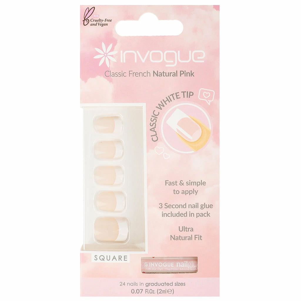 New Arrivals Invogue False Nails Square Medium Length - Classic French Natural Pink 3 New Arrivals Invogue False Nails Square Medium Length - Classic French Natural Pink