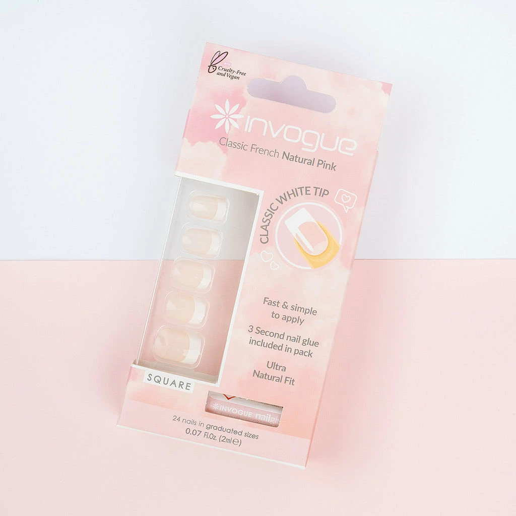New Arrivals Invogue False Nails Square Medium Length - Classic French Natural Pink 5 New Arrivals Invogue False Nails Square Medium Length - Classic French Natural Pink