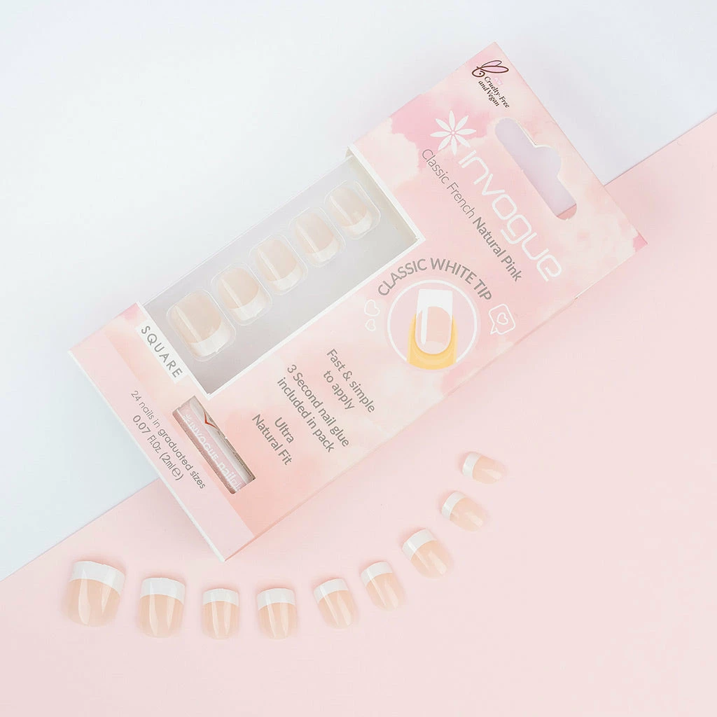New Arrivals Invogue False Nails Square Medium Length - Classic French Natural Pink 7 New Arrivals Invogue False Nails Square Medium Length - Classic French Natural Pink