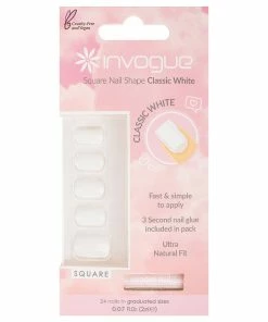 New Arrivals Invogue False Nails Square Medium Length - Classic White