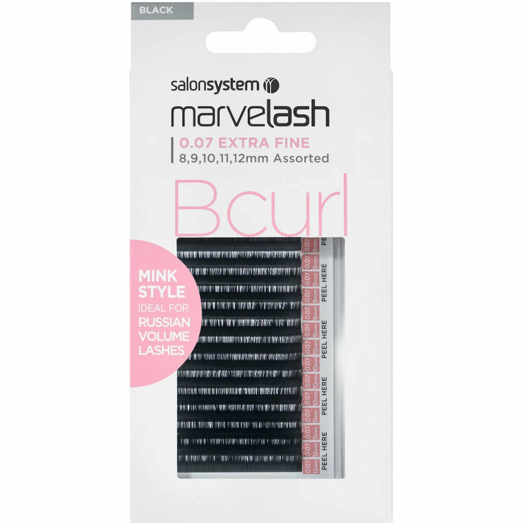 Salon System Marvelash B Curl Lashes 0.07 Extra Fine Mink Style, Assorted Length (8, 9, 10, 11, 12mm) Best Sellers 3 Salon System Marvelash B Curl Lashes 0.07 Extra Fine Mink Style, Assorted Length (8, 9, 10, 11, 12mm) Best Sellers