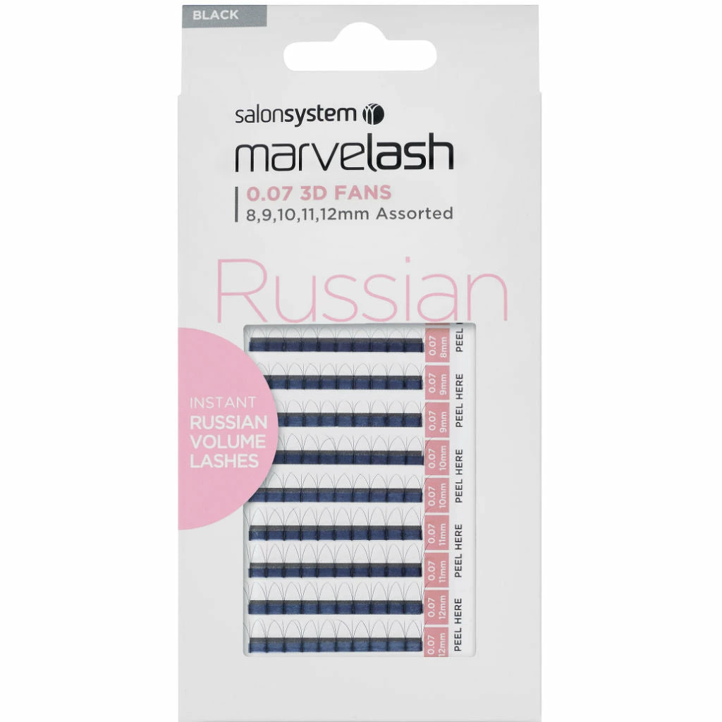 Salon System Marvelash Russian Volume Lashes 0.07 3D Fans, Assorted Length (8, 9, 10, 11, 12mm) Best Sellers 3 Salon System Marvelash Russian Volume Lashes 0.07 3D Fans, Assorted Length (8, 9, 10, 11, 12mm) Best Sellers
