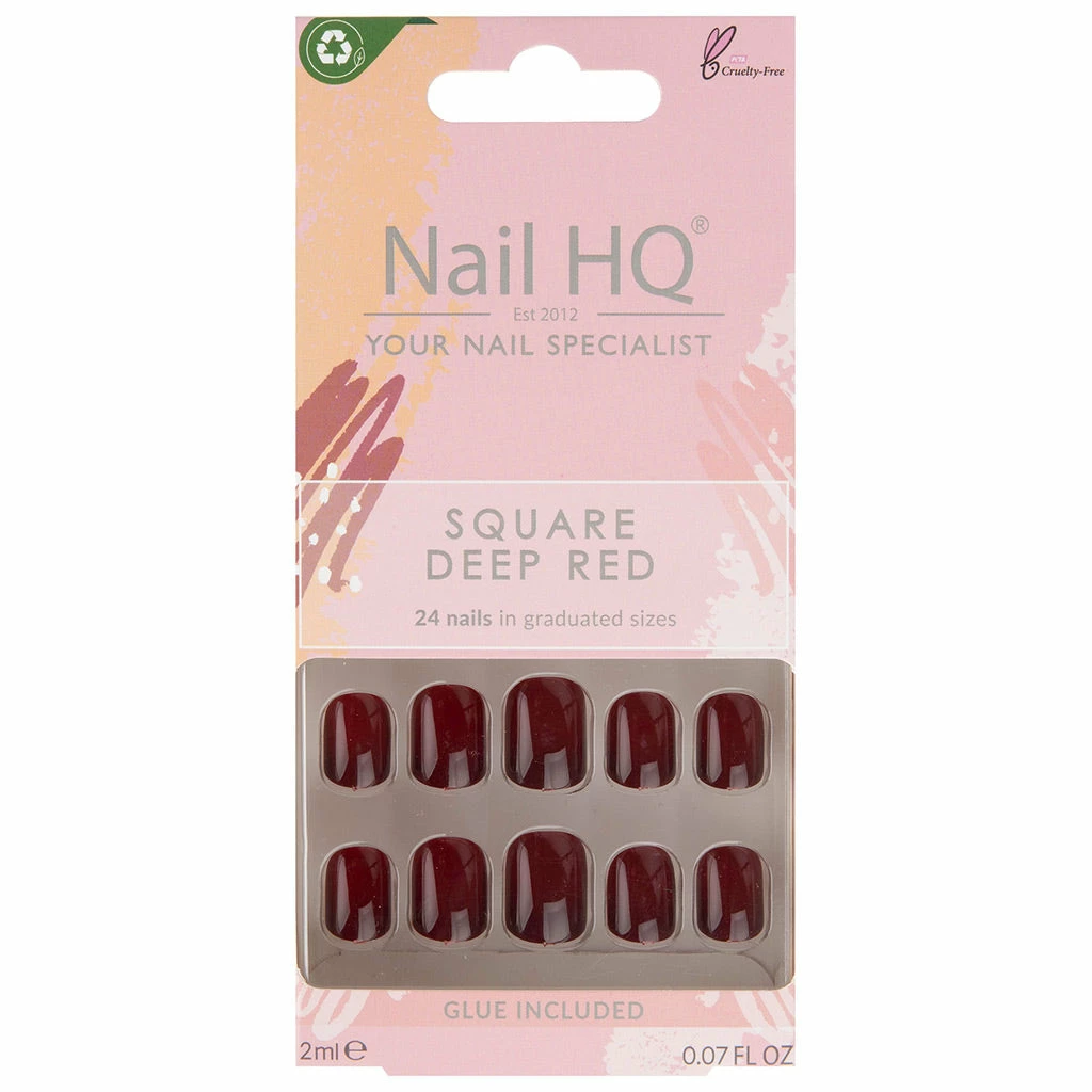 Nail HQ False Nails Square - Deep Red 3 Nail HQ False Nails Square - Deep Red